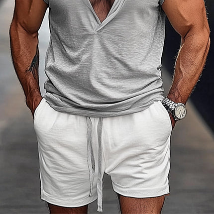 Men's Summer V-Neck Tank Top | Casual Shorts Set | Comfortable & Stylish | Soft Breathable Fabric | Sleeveless Design | Ideal for Beach & Outdoor Activities | Sizes S-3XL | Warm Weather Activewear