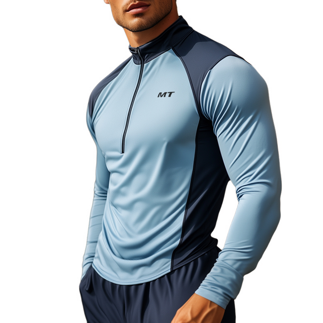 Men's Quick-Drying Active T-Shirt | Long Sleeve | Zipper Collar | Sports Casual | Lightweight | Breathable Fabric