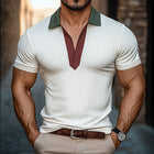 Men's V-Neck T-Shirt | Colorblock Design | Short Sleeve | Summer Breathable Cotton Blend | Casual Top | Stylish Everyday Comfort