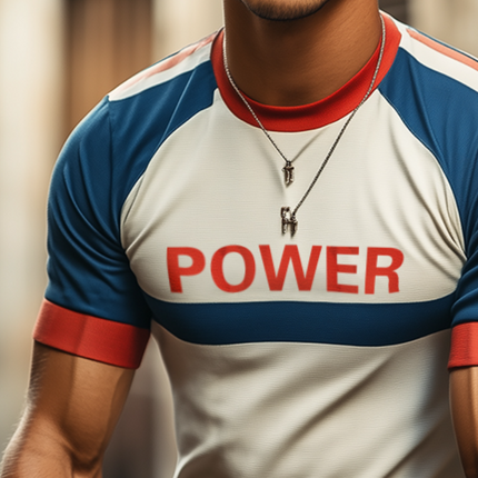 Men's Vintage Style Color Block T-Shirt | "POWER" Graphic Print | Short Sleeve | Round Neck | Breathable Cotton Blend | Casual Sportswear | Comfortable Relaxed Fit | Ideal for Active Lifestyle