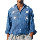 Men's Retro Linen Shirt | Star Embroidery | Lapel Collar | Long Sleeve | Casual Dress Top | Breathable Lightweight Fabric | Versatile Stylish Wear | Different Sizes Available | Ideal for Casual & Semi-Formal Events