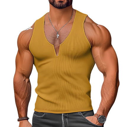 Men's V-Neck Waffle Knit Tank Top | Solid Color | Breathable Fabric | Stylish Fit | Versatile Wardrobe Essential | Textured Design | Comfortable Casual Wear | High-Quality Apparel