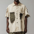 Men's Retro Denim Patchwork Shirt | Short Sleeve Casual Button-Down | Vintage Style | Comfortable Fit | Durable Wear | Spring Fashion