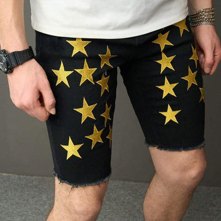 Men's Star Embroidered Denim Shorts | Casual Summer Style | Relaxed Fit | High-Quality Denim | Mid-Rise Waist | Tailored Cut Above Knee | Available Sizes S-3XL | Comfortable & Durable | Effortless Fashion