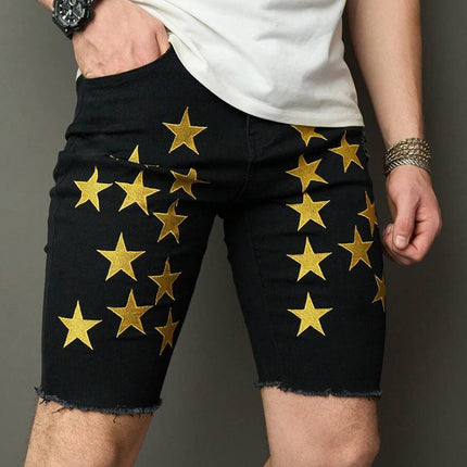 Men's Star Embroidered Denim Shorts | Casual Summer Style | Relaxed Fit | High-Quality Denim | Mid-Rise Waist | Tailored Cut Above Knee | Available Sizes S-3XL | Comfortable & Durable | Effortless Fashion
