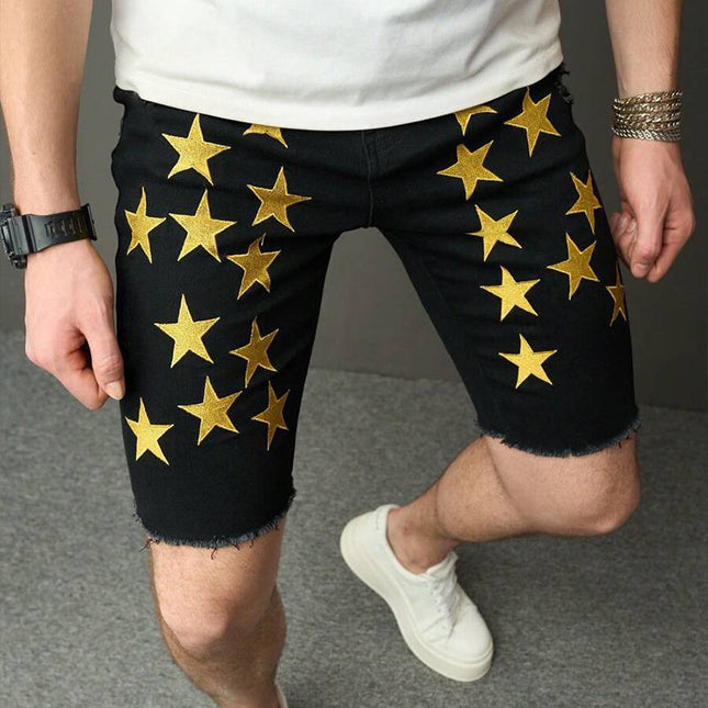Men's Star Embroidered Denim Shorts | Casual Summer Style | Relaxed Fit | High-Quality Denim | Mid-Rise Waist | Tailored Cut Above Knee | Available Sizes S-3XL | Comfortable & Durable | Effortless Fashion