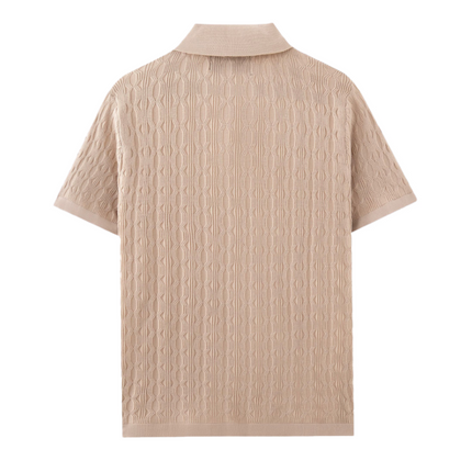 Men's Knitted Cardigan | Slim Fit Geometric Jacquard | Short Sleeve Lapel | Casual Layering Sweater