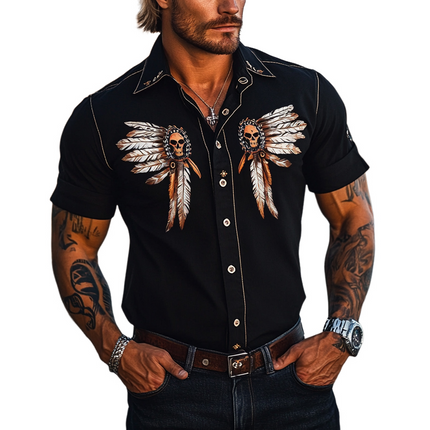 Men's Vintage Skull Print Shirt | Short Sleeve Button-Down | Breathable Fabric | Casual Wear | Edgy Skull Graphic | Fashion for Warmer Weather | Unique Bold Style