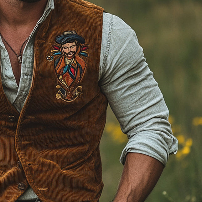 Men's V-Neck Vest | Corduroy Embroidered | Tailored Fit | Casual & Formal Wear | Premium Quality | Layering Essential | Stylish Outerwear