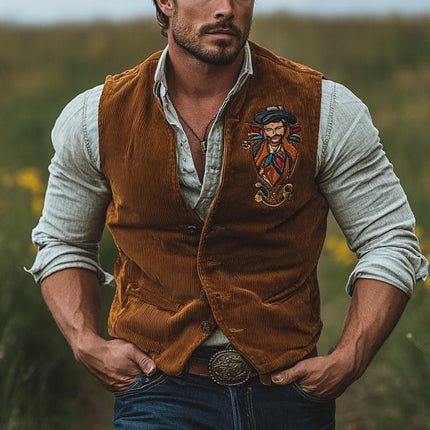 Men's V-Neck Vest | Corduroy Embroidered | Tailored Fit | Casual & Formal Wear | Premium Quality | Layering Essential | Stylish Outerwear