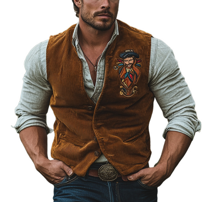Men's V-Neck Vest | Corduroy Embroidered | Tailored Fit | Casual & Formal Wear | Premium Quality | Layering Essential | Stylish Outerwear