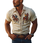 Men's Denim Shirt | Western Vintage Style | Casual Short Sleeve | Authentic Detail | Breathable Comfort | Effortless Style | Wear with Jeans or Chinos | Machine Washable | Timeless Appeal