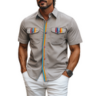 Men's Spring Fashion Shirt | Casual Short Sleeve | Contrast Stripe Pocket | Plain Cotton | Relaxed Fit | Versatile Style | Breathable Fabric | Easy Care | Ideal for Spring