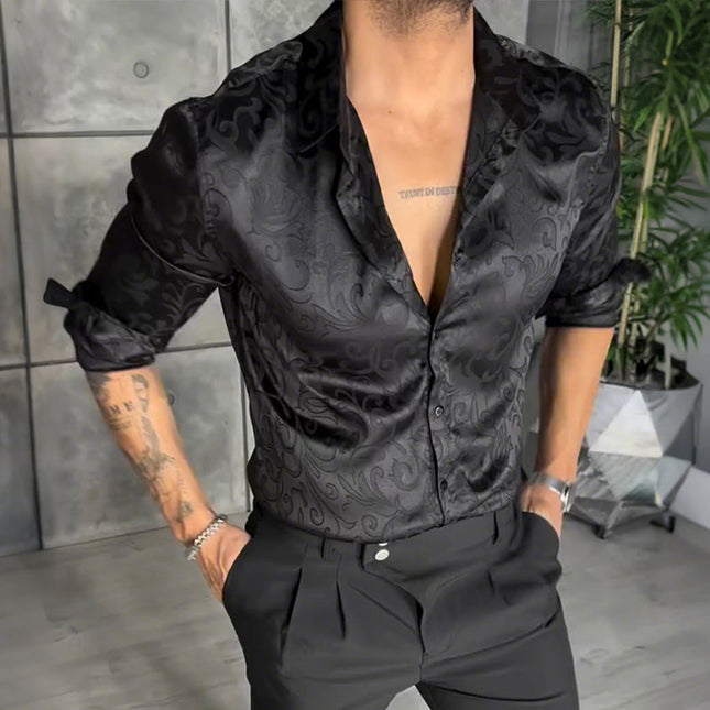 Men's Retro Satin Shirt | Long Sleeve Lapel | Printed Casual Dress Shirt | Vintage Style | Soft Luxurious Feel | Lightweight Breathable Fabric  | Versatile | S to 3XL | Ideal for Casual Outings