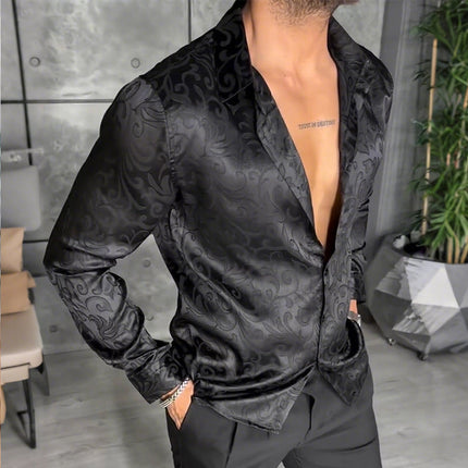 Men's Retro Satin Shirt | Long Sleeve Lapel | Printed Casual Dress Shirt | Vintage Style | Soft Luxurious Feel | Lightweight Breathable Fabric  | Versatile | S to 3XL | Ideal for Casual Outings