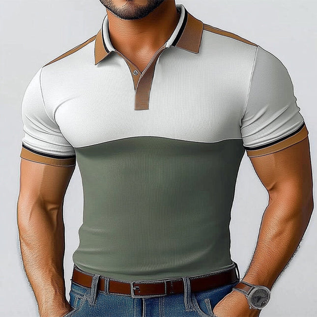 Men's Polo Shirt | Summer Business Colorblock | Slim Fit | Short Sleeve | Polo Collar | Breathable Cotton Polyester Blend | S-3XL | Versatile Office & Casual Wear