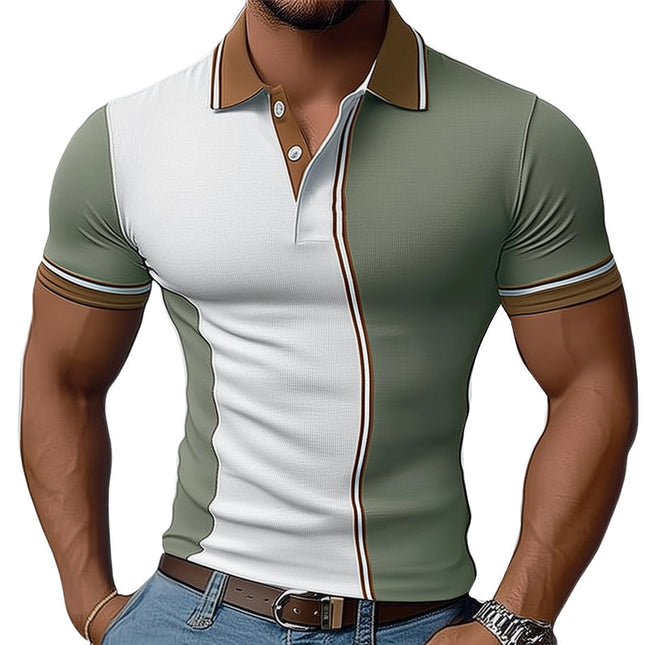 Men's Colorblock Polo T-Shirt | Knitted Breathable Summer Top | Modern Stylish Polo Neck Tee | Comfortable Casual Fashion | Versatile Smart-Casual Wear | High-Quality Fabric | Men's Summer Wardrobe Essential