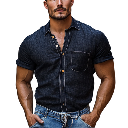 Men's Cotton Linen Blend Shirt | Solid Color | Short Sleeve | Lightweight & Breathable | Casual Versatile Top | Durable & Soft Feel | Classic Design | Timeless Traditional Collar | Ideal for Summer | MTA1127D9X