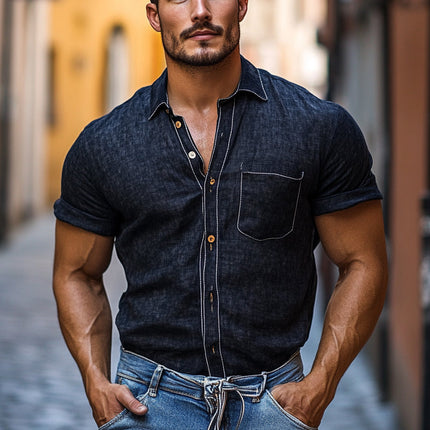 Men's Cotton Linen Blend Shirt | Solid Color | Short Sleeve | Lightweight & Breathable | Casual Versatile Top | Durable & Soft Feel | Classic Design | Timeless Traditional Collar | Ideal for Summer | MTA1127D9X