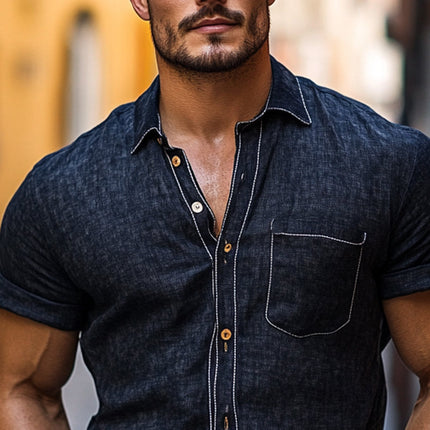 Men's Cotton Linen Blend Shirt | Solid Color | Short Sleeve | Lightweight & Breathable | Casual Versatile Top | Durable & Soft Feel | Classic Design | Timeless Traditional Collar | Ideal for Summer | MTA1127D9X
