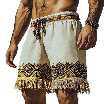 Men's Summer Shorts | Retro Ethnic Style | Printed Tassels | Lightweight Breathable Fabric | Vibrant Patterns | Relaxed Fit | Ideal for Beach Days & Festivals | Sizes S-3XL