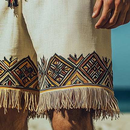 Men's Summer Shorts | Retro Ethnic Style | Printed Tassels | Lightweight Breathable Fabric | Vibrant Patterns | Relaxed Fit | Ideal for Beach Days & Festivals | Sizes S-3XL