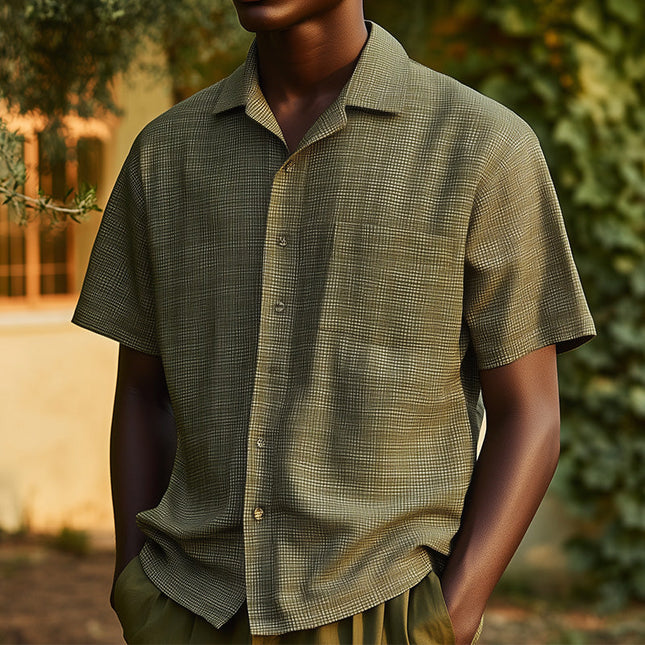 Men's Spring Short Sleeve Shirt | Textured Fabric | Modern Fit | Casual & Dressy Versatile Option | Unique Texture | Breathable Spring Wear | Quality Craftsmanship | Fashion Staple
