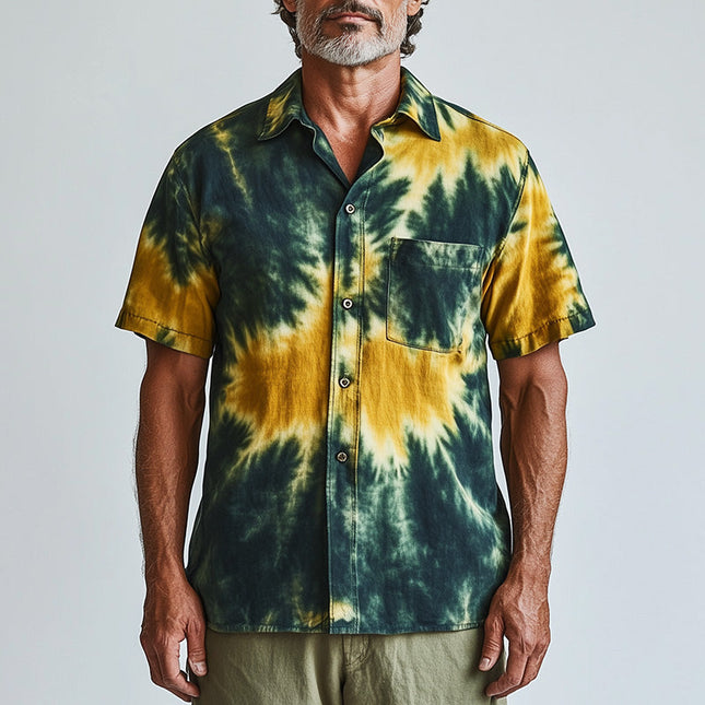 Men's Retro Tie-Dye Short Sleeve Shirt | Spring Fashion | Vintage Style | Comfortable Fit | Casual Wear | Breathable Fabric | Stylish Unique Design | Ideal for Warm Weather | Durable Double-Stitched Hems