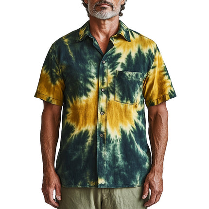 Men's Retro Tie-Dye Short Sleeve Shirt | Spring Fashion | Vintage Style | Comfortable Fit | Casual Wear | Breathable Fabric | Stylish Unique Design | Ideal for Warm Weather | Durable Double-Stitched Hems