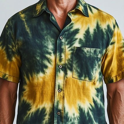 Men's Retro Tie-Dye Short Sleeve Shirt | Spring Fashion | Vintage Style | Comfortable Fit | Casual Wear | Breathable Fabric | Stylish Unique Design | Ideal for Warm Weather | Durable Double-Stitched Hems