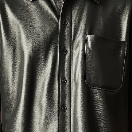 Men's Vintage Leather Shirt | Short Sleeve | Spring Fashion | Genuine Leather | Classic Retro Style | Comfortable Fit | Durable Material