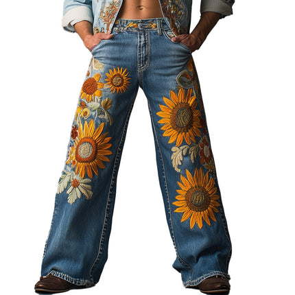 Men's Vintage Embroidered Denim Pants | Casual Style | Spring Fashion | Premium Denim Comfort | Unique Embroidery | Relaxed Fit | Everyday Wear | Classic Charm | Artistic Flair | Versatile Styling