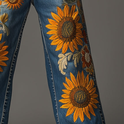 Men's Vintage Embroidered Denim Pants | Casual Style | Spring Fashion | Premium Denim Comfort | Unique Embroidery | Relaxed Fit | Everyday Wear | Classic Charm | Artistic Flair | Versatile Styling