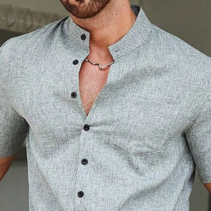 Men's Cotton Linen Jumpsuit | Casual Breathable One-Piece | Stand Collar | Patch Pockets | Short Sleeve | Relaxed Shorts | Summer Outfit