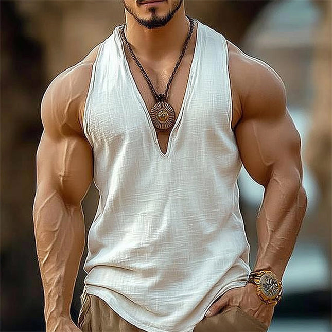 Men's V-Neck Tank Top | Summer Sleeveless Shirt | Basic Casual Solid Color | Soft Breathable Cotton | Sizes S-3XL | Machine Washable | Classic Fit | Versatile Staple for Warm Weather