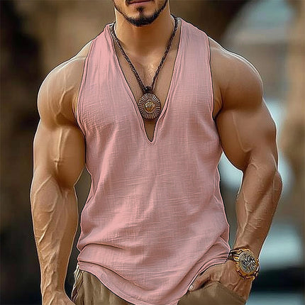 Men's V-Neck Tank Top | Summer Sleeveless Shirt | Basic Casual Solid Color | Soft Breathable Cotton | Sizes S-3XL | Machine Washable | Classic Fit | Versatile Staple for Warm Weather