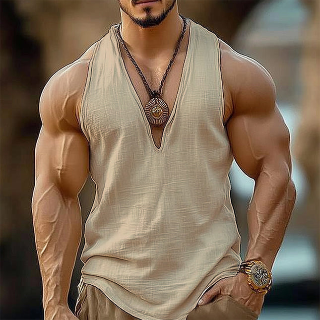 Men's V-Neck Tank Top | Summer Sleeveless Shirt | Basic Casual Solid Color | Soft Breathable Cotton | Sizes S-3XL | Machine Washable | Classic Fit | Versatile Staple for Warm Weather