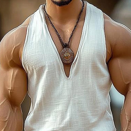 Men's V-Neck Tank Top | Summer Sleeveless Shirt | Basic Casual Solid Color | Soft Breathable Cotton | Sizes S-3XL | Machine Washable | Classic Fit | Versatile Staple for Warm Weather