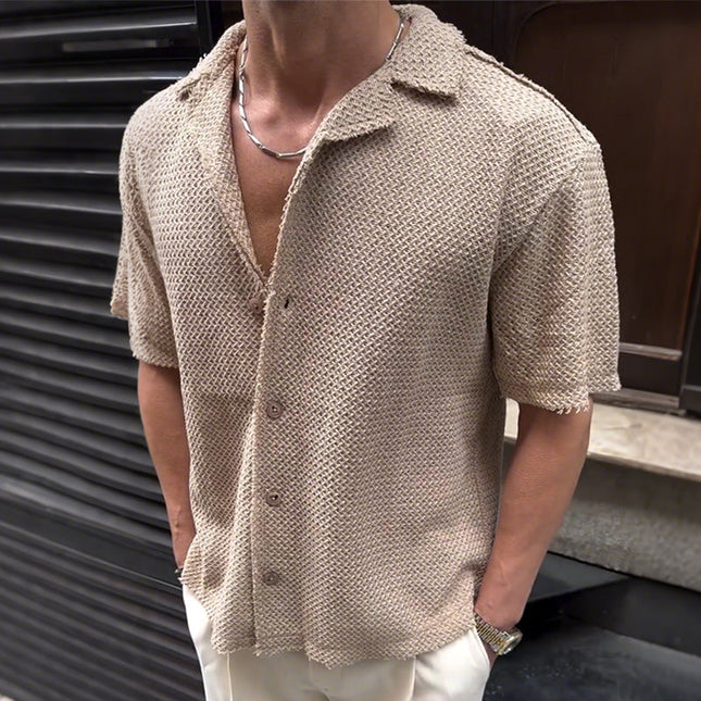 Men's Retro Lapel Short Sleeve Shirt | Casual Vintage Style | Breathable Lightweight Fabric | Relaxed Fit & Sophisticated Lapel Collar | Comfortable Summer Shirt | Versatile Men's Wardrobe Essential