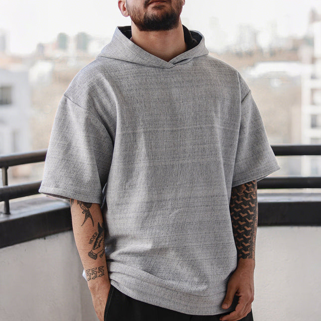 Men's Retro Linen T-Shirt | Hooded Short Sleeve | Casual Comfort | Breathable Summer Top | Vintage Style | Relaxed Fit | Sporty Hooded Design | Multiple Sizes | Lightweight Cool Shirt | For Beach or Casual Wear