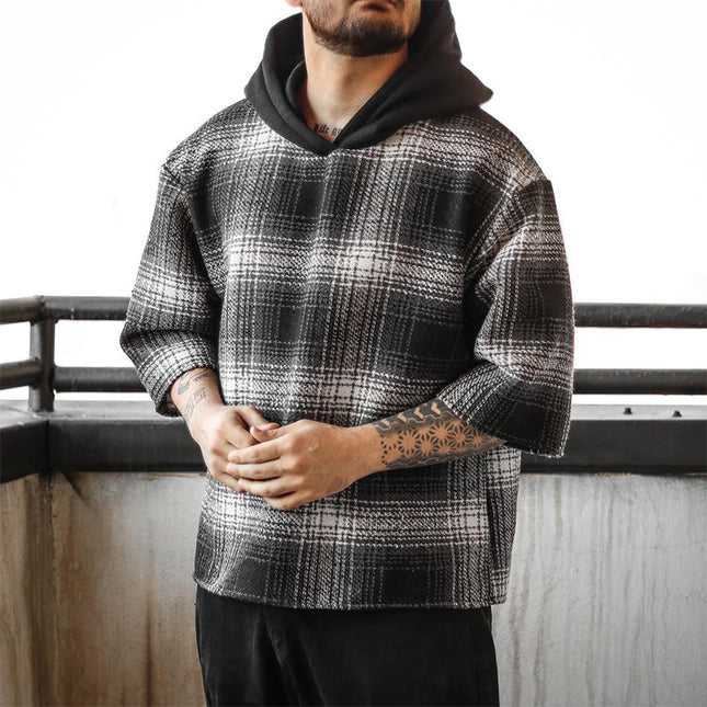 Men's Retro Plaid Hooded T-Shirt | Casual Short Sleeve | Vintage Style | Breathable Cotton Fabric | Comfortable Fit | Relaxed Short Sleeves | Fashionable | Available Sizes S-3XL | Perfect for Casual Outings