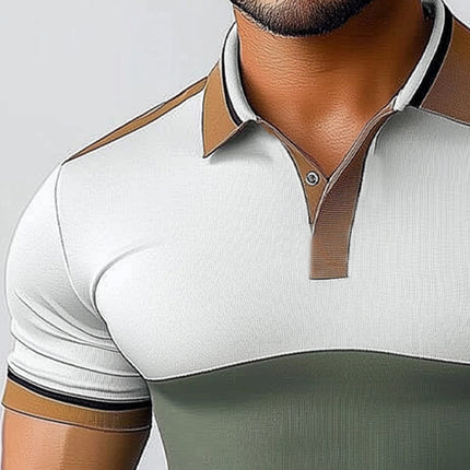 Men's Polo Shirt | Summer Business Colorblock | Slim Fit | Short Sleeve | Polo Collar | Breathable Cotton Polyester Blend | S-3XL | Versatile Office & Casual Wear