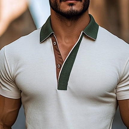 Men's Summer Polo T-shirt | Business Casual Colorblock Design | Short Sleeve Cotton | Lightweight Breathable Fabric | Versatile Polo Collar | Sizes S-3XL | Machine Washable