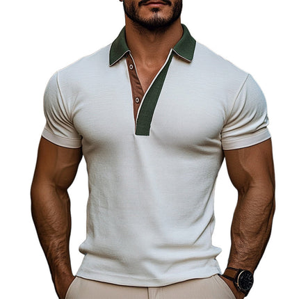 Men's Summer Polo T-shirt | Business Casual Colorblock Design | Short Sleeve Cotton | Lightweight Breathable Fabric | Versatile Polo Collar | Sizes S-3XL | Machine Washable