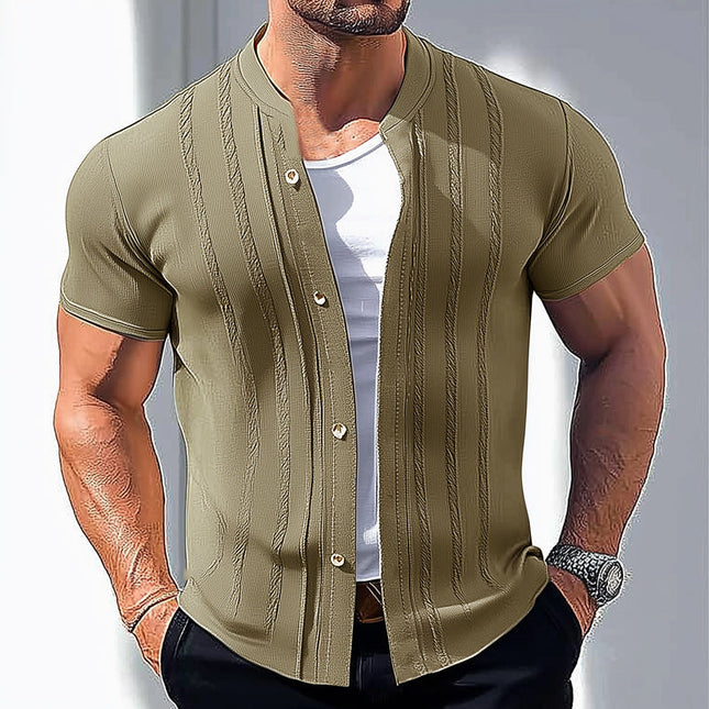 Men's Slim Fit Knitted Short Sleeve Shirt | Summer Breathable Fabric | Classic Design | Versatile Casual & Formal Wear