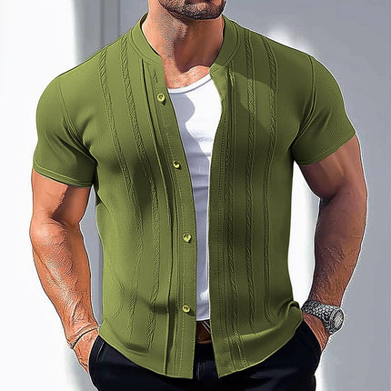Men's Slim Fit Knitted Short Sleeve Shirt | Summer Breathable Fabric | Classic Design | Versatile Casual & Formal Wear