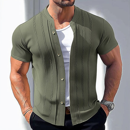 Men's Slim Fit Knitted Short Sleeve Shirt | Summer Breathable Fabric | Classic Design | Versatile Casual & Formal Wear