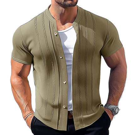 Men's Slim Fit Knitted Short Sleeve Shirt | Summer Breathable Fabric | Classic Design | Versatile Casual & Formal Wear