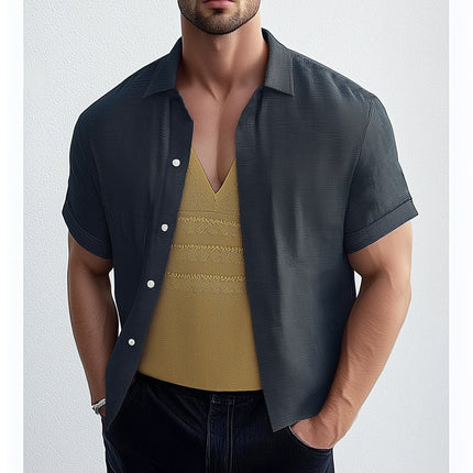 Men's Short Sleeve Textured Shirt | Summer Casual Top | Button-Down Collar | S-3XL | Breathable Fabric | Versatile Men's Clothing | Machine Washable