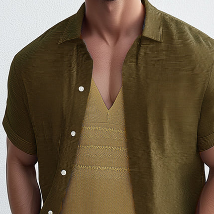 Men's Short Sleeve Textured Shirt | Summer Casual Top | Button-Down Collar | S-3XL | Breathable Fabric | Versatile Men's Clothing | Machine Washable